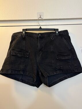 wild fable Black Denim Cargo Shorts with Green Labels